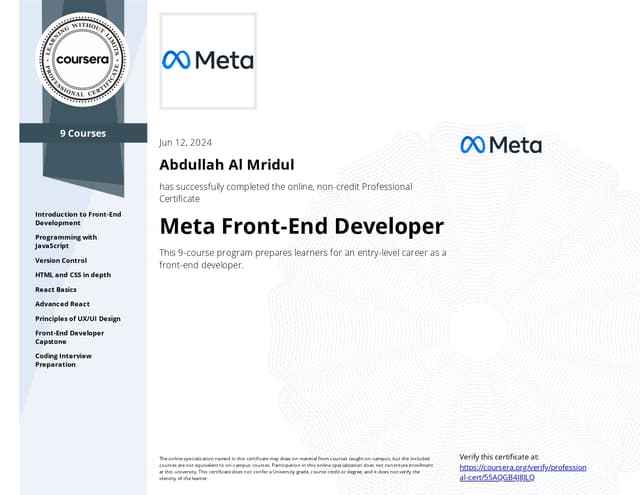 Meta Frontend Developer Course by Coursera