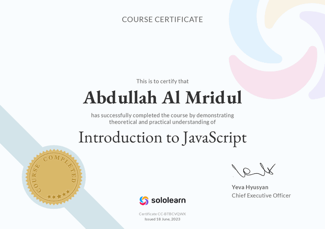 Introduction to JS Course by Sololearn